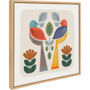 image:imageKate and Laurel Sylvie Folk Birds Harvest Framed Canvas Wall Art by Carey Copeland 22x22 Natural MidCentury Colorful Bird Wall Decor