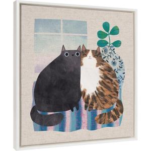 image:imageKate and Laurel Sylvie Friends 1 Framed Canvas Wall Art by Planet Cat 22x22 White Cute Whimsical Two Cats Soft Art for Wall Home Decor