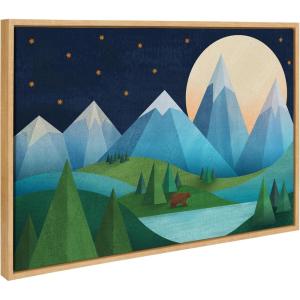 image:imageKate and Laurel Sylvie Moonlight Mountains Bear Lake Framed Canvas Wall Art by Carey Copeland 23x33 Natural Bear Mountain Wall Art Decor