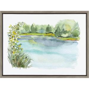 image:imageKate and Laurel Sylvie Pond Landscape Framed Canvas Wall Art by Patricia Shaw 18x24 Gray Decorative Landscape Art for Wall