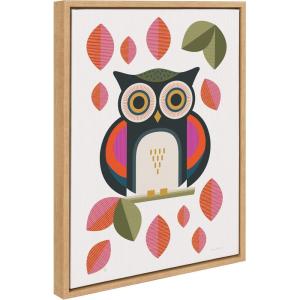image:imageKate and Laurel Sylvie Retro Owl Framed Canvas Wall Art by Carey Copeland 18x24 Natural MidCentury Colorful Bird Wall Decor