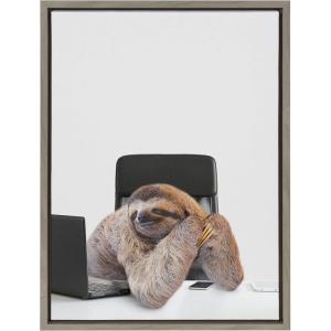 image:imageKate and Laurel Sylvie Sam Director of Shipping Framed Canvas Wall Art by The Creative Bunch Studio 18x24 Gray Humorous Sloth Office Art