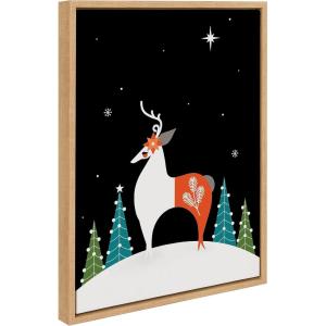 image:imageKate and Laurel Sylvie Seasons Greetings Reindeer Framed Canvas Wall Art by Amber Leaders Designs 18x24 Natural MidCentury Modern Colorful Christmas Animal Art for Wall
