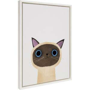 image:imageKate and Laurel Sylvie Siamese Cat Framed Canvas Wall Art by Planet Cat 18x24 White Cute Whimsical Kitten Portrait Art for Wall Home Decor