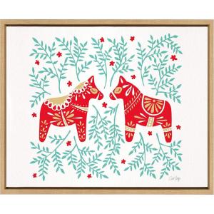 image:imageKate and Laurel Sylvie Swedish Dala Horses Framed Canvas Wall Art by Cat Coquillette 18x24 Natural Holiday Inspired Animal Art
