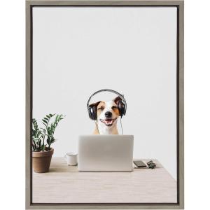 image:imageKate and Laurel Sylvie You can Call me Doug Im in IT Framed Canvas Wall Art by The Creative Bunch Studio 18x24 Gray Whimsical Dog Art for Office