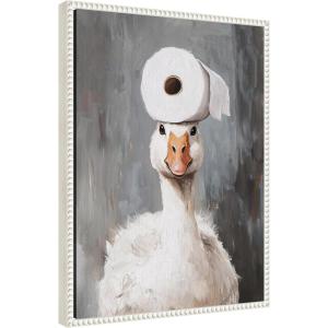image:imageKate and Laurel Toilet Paper Roll on Cute Goose Head Bathroom Art Framed Canvas Wall Art by The Creative Bunch Studio 18 x 24 Sylvie Beaded White Whimsical Bathroom Humor Animals Art for Wall