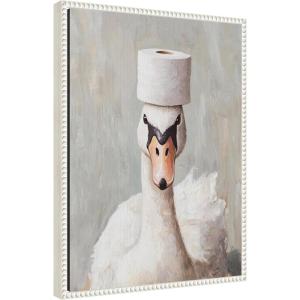 image:imageKate and Laurel Toilet Paper Roll on White Swans Head Bathroom Art Framed Canvas Wall Art by The Creative Bunch Studio 18 x 24 Sylvie Beaded White Whimsical Humor Animals Bathroom Art for Wall