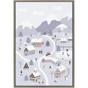 image:imageKate and Laurel x Maja Tomljanovic Collaboration Winter Wonderland Framed Canvas Wall Art 23x33 Gray Animated Winter Art for Wall