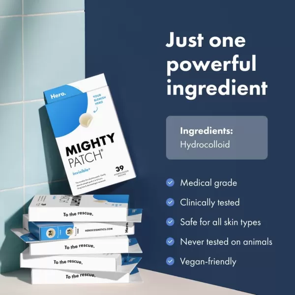 Hero Cosmetics Mighty Patch Invisible Patch  Daytime Hydrocolloid Acne Pimple Patches for Covering Zits and Blemishes Ultra Thin Spot Stickers for Face and Skin Veganfriendly 39 Count39 Count Pack of 1