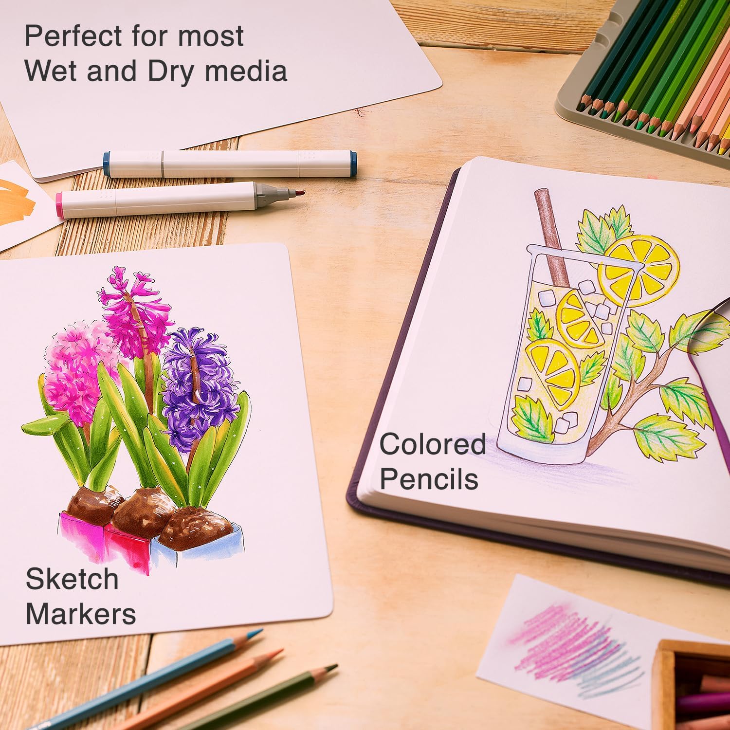 ARTISTO 85x11 Premium Hardcover Sketchbook  80 Sheets 125 GSM AcidFree Drawing Paper Hardbound Sketch Pad with Inner Pocket Elastic Closure and Bookmark RibbonViolet