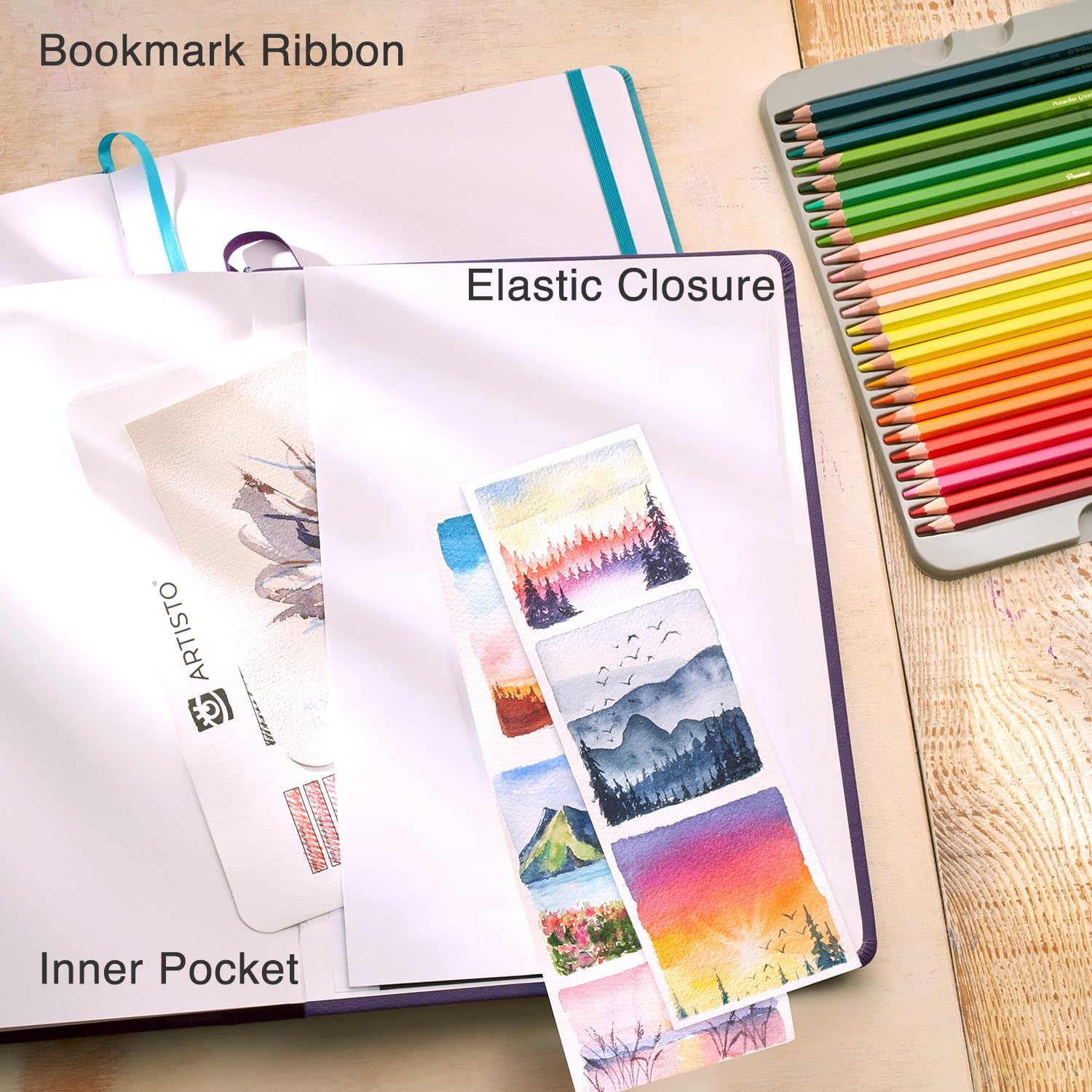 ARTISTO 85x11 Premium Hardcover Sketchbook  Pack of 2 160 Sheets 125 GSM AcidFree Drawing Paper Hardbound Sketch Pad with Inner Pocket Elastic Closure and Bookmark Ribbon
