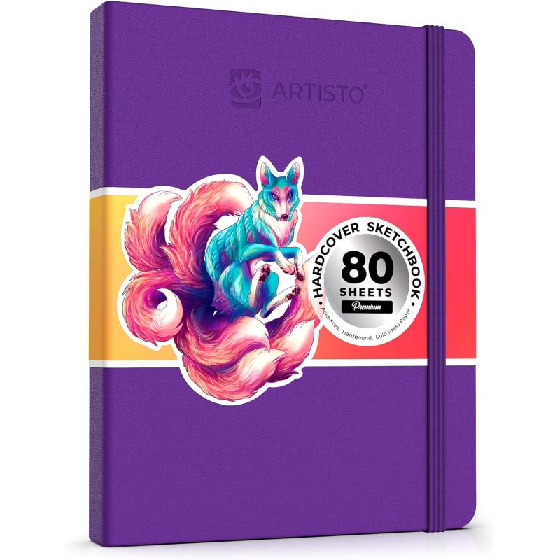 ARTISTO 85x11 Premium Hardcover Sketchbook  80 Sheets 125 GSM AcidFree Drawing Paper Hardbound Sketch Pad with Inner Pocket Elastic Closure and Bookmark RibbonViolet
