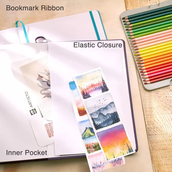 ARTISTO 85x11 Premium Hardcover Sketchbook  80 Sheets 125 GSM AcidFree Drawing Paper Hardbound Sketch Pad with Inner Pocket Elastic Closure and Bookmark RibbonViolet