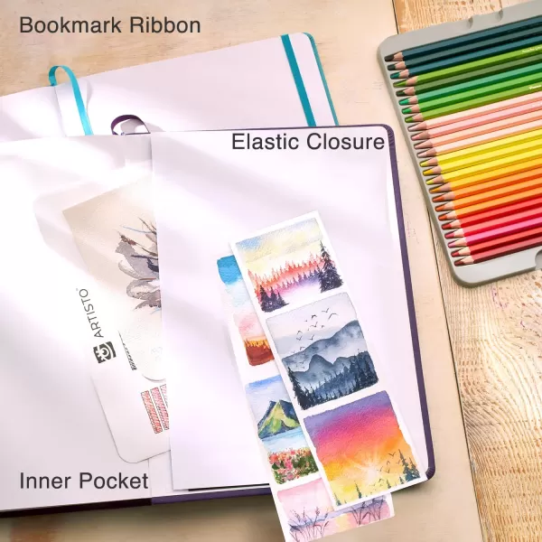ARTISTO 85x11 Premium Hardcover Sketchbook  Pack of 2 160 Sheets 125 GSM AcidFree Drawing Paper Hardbound Sketch Pad with Inner Pocket Elastic Closure and Bookmark Ribbon