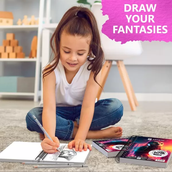 Artisto 55X85 Premium Sketch Book Set Pack of 3 300 Sheets 68lb 100gsm Spiral Bound AcidFree Drawing Paper Perfect for Most Dry Media