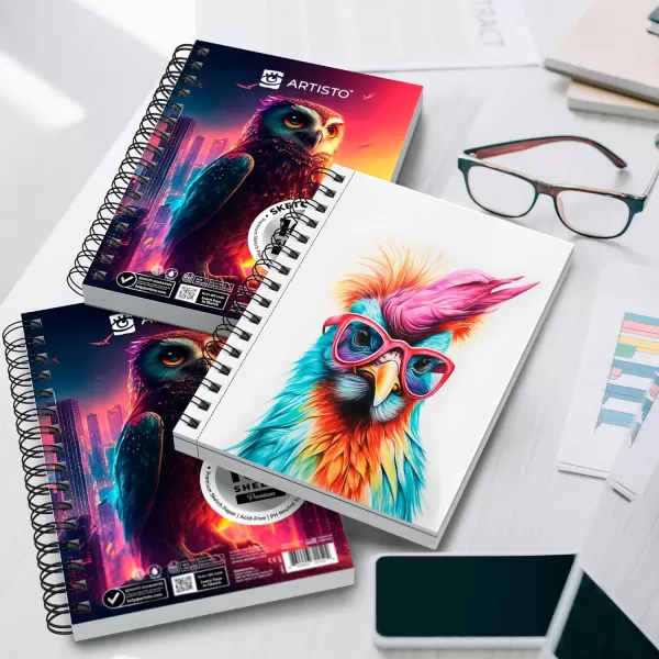 Artisto 55X85 Premium Sketch Book Set Pack of 3 300 Sheets 68lb 100gsm Spiral Bound AcidFree Drawing Paper Perfect for Most Dry Media