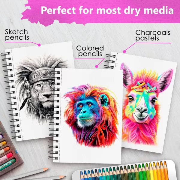 Artisto 55X85 Premium Sketch Book Set Pack of 3 300 Sheets 68lb 100gsm Spiral Bound AcidFree Drawing Paper Perfect for Most Dry Media