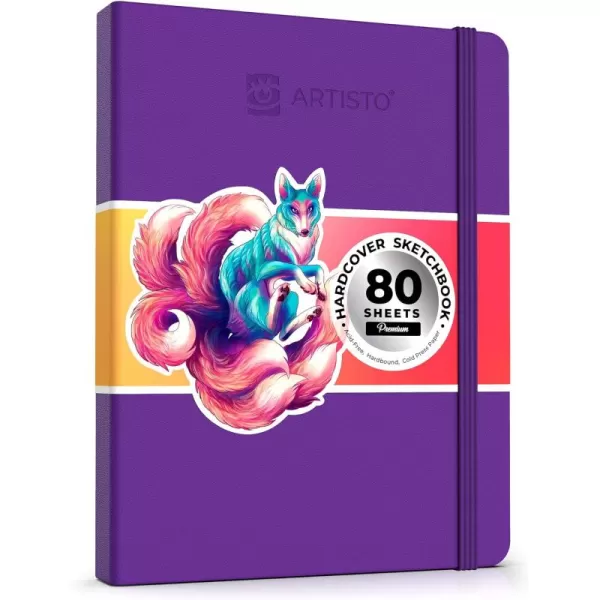 ARTISTO 85x11 Premium Hardcover Sketchbook  80 Sheets 125 GSM AcidFree Drawing Paper Hardbound Sketch Pad with Inner Pocket Elastic Closure and Bookmark RibbonViolet