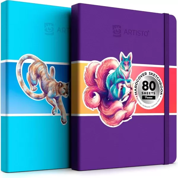 ARTISTO 85x11 Premium Hardcover Sketchbook  Pack of 2 160 Sheets 125 GSM AcidFree Drawing Paper Hardbound Sketch Pad with Inner Pocket Elastic Closure and Bookmark Ribbon