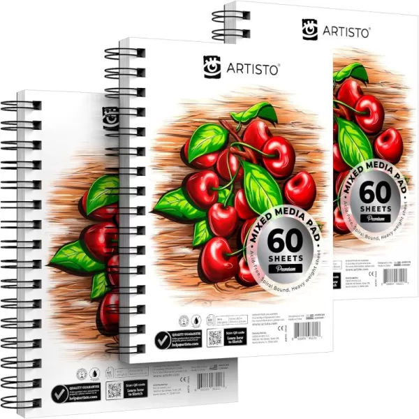 ARTISTO Premium Mixed Media Sketchbooks Pack of 3 180 Sheets 55x85 inches 160 GSM Spiral Bound Sketch Pads Suitable for a Variety of Wet and Dry Media Ideal for All Artists