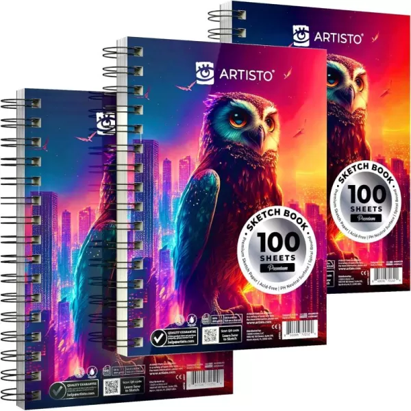 Artisto 55X85 Premium Sketch Book Set Pack of 3 300 Sheets 68lb 100gsm Spiral Bound AcidFree Drawing Paper Perfect for Most Dry Media