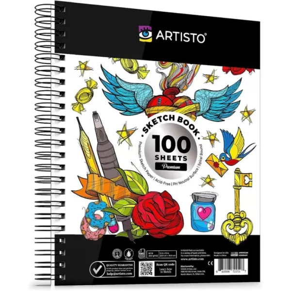 Artisto 9x12 Premium Sketch Book Set Spiral Bound Pack of 2 200 Sheets 100gm2 AcidFree Drawing Paper Ideal for Kids Teens ampamp AdultsSet of 1