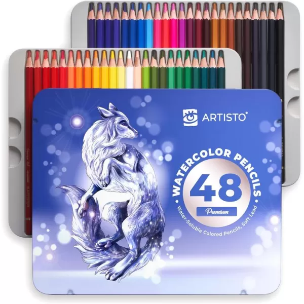 Artisto Premium Watercolor Pencils  Set of 48 Quality 35mm Soft Core Leads WaterSoluble Pencils Perfect for Beginner ampamp Advanced Artists