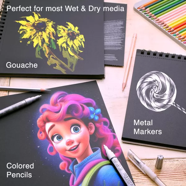 imageARTISTO Black Paper Pads 9x12 ampamp Watercolor Pencils 72 Colors Bundle
