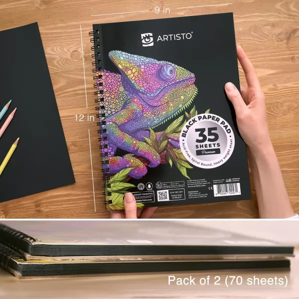 imageARTISTO Black Paper Pads 9x12 ampamp Watercolor Pencils 72 Colors Bundle