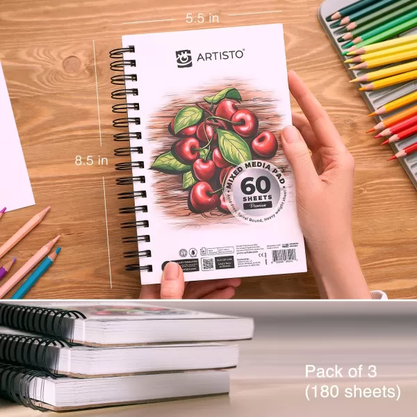 imageARTISTO Mixed Media Sketchbooks 55x85 ampamp Watercolor Pencils 48 Colors Bundle