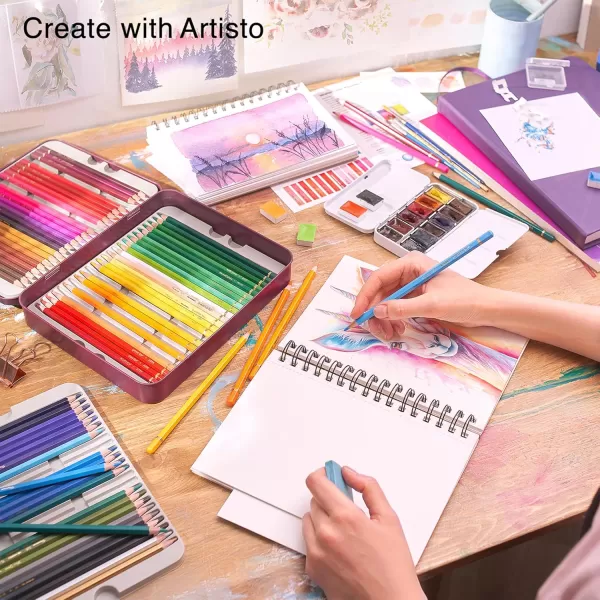 imageARTISTO Mixed Media Sketchbooks 9x12 ampamp Watercolor Pencils 72 Colors Bundle
