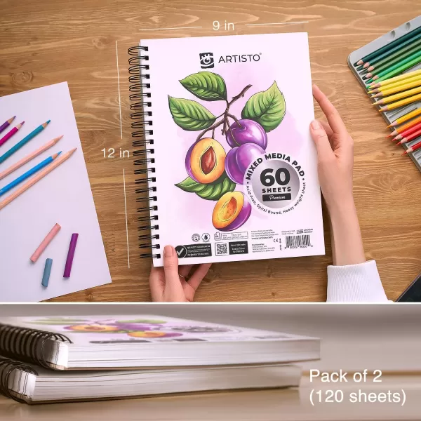 imageARTISTO Mixed Media Sketchbooks 9x12 ampamp Watercolor Pencils 72 Colors Bundle
