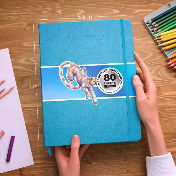 imageARTISTO Premium Hardcover Sketchbook 85x11 ampamp Colored Pencils 72 Colors Bundle