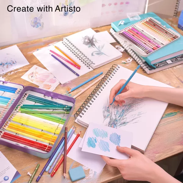 imageARTISTO Premium Hardcover Sketchbook 85x11 ampamp Colored Pencils 72 Colors Bundle
