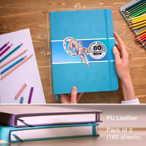 imageARTISTO Premium Hardcover Sketchbooks 85x11 ampamp Colored Pencils 72 Colors Bundle