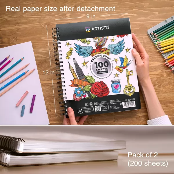 imageARTISTO Sketching Pads 9x12 ampamp Colored Pencils 48 Colors Bundle