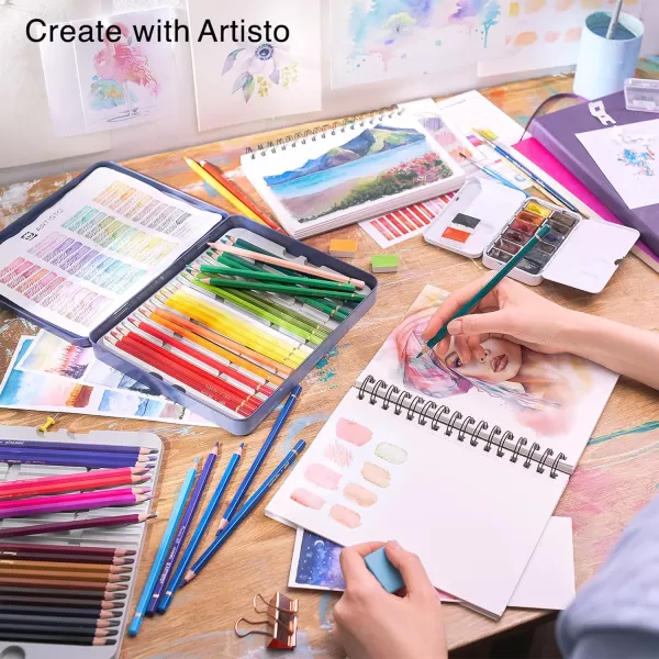 imageARTISTO Watercolor Pads 55x85 ampamp Watercolor Pencils 48 Colors Bundle