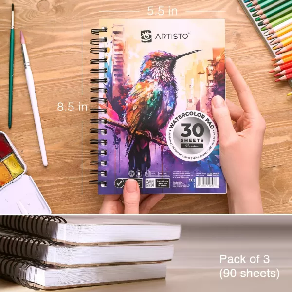 imageARTISTO Watercolor Pads 55x85 ampamp Watercolor Pencils 48 Colors Bundle