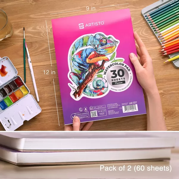 imageARTISTO Watercolor Pads 9x12 ampamp Watercolor Pencils 72 Colors Bundle