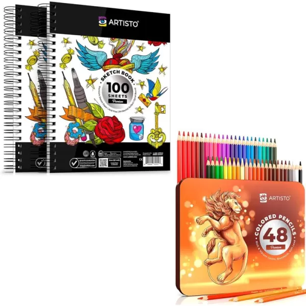 imageARTISTO Sketching Pads 9x12 ampamp Colored Pencils 48 Colors Bundle