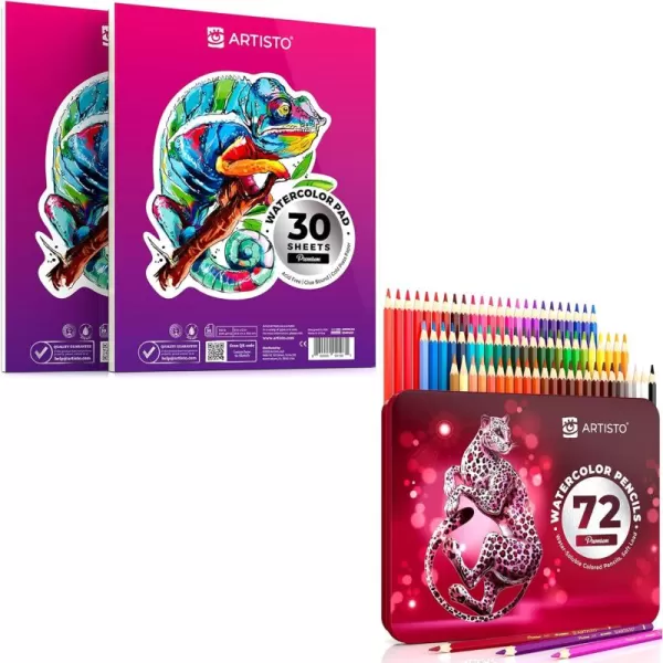 imageARTISTO Watercolor Pads 9x12 ampamp Watercolor Pencils 72 Colors Bundle
