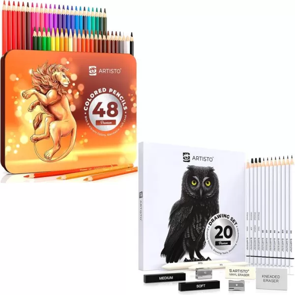 imageArtisto Colored Pencils 48 colors ampamp Sketching Art Set 20 items Bundle