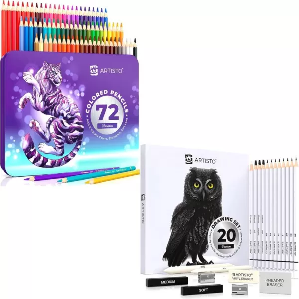 imageArtisto Colored Pencils 72 colors ampamp Sketching Art Set 20 items Bundle