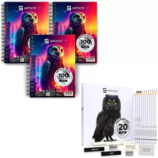imageArtisto Sketch Book Set and Drawing Pencil Set Bundle
