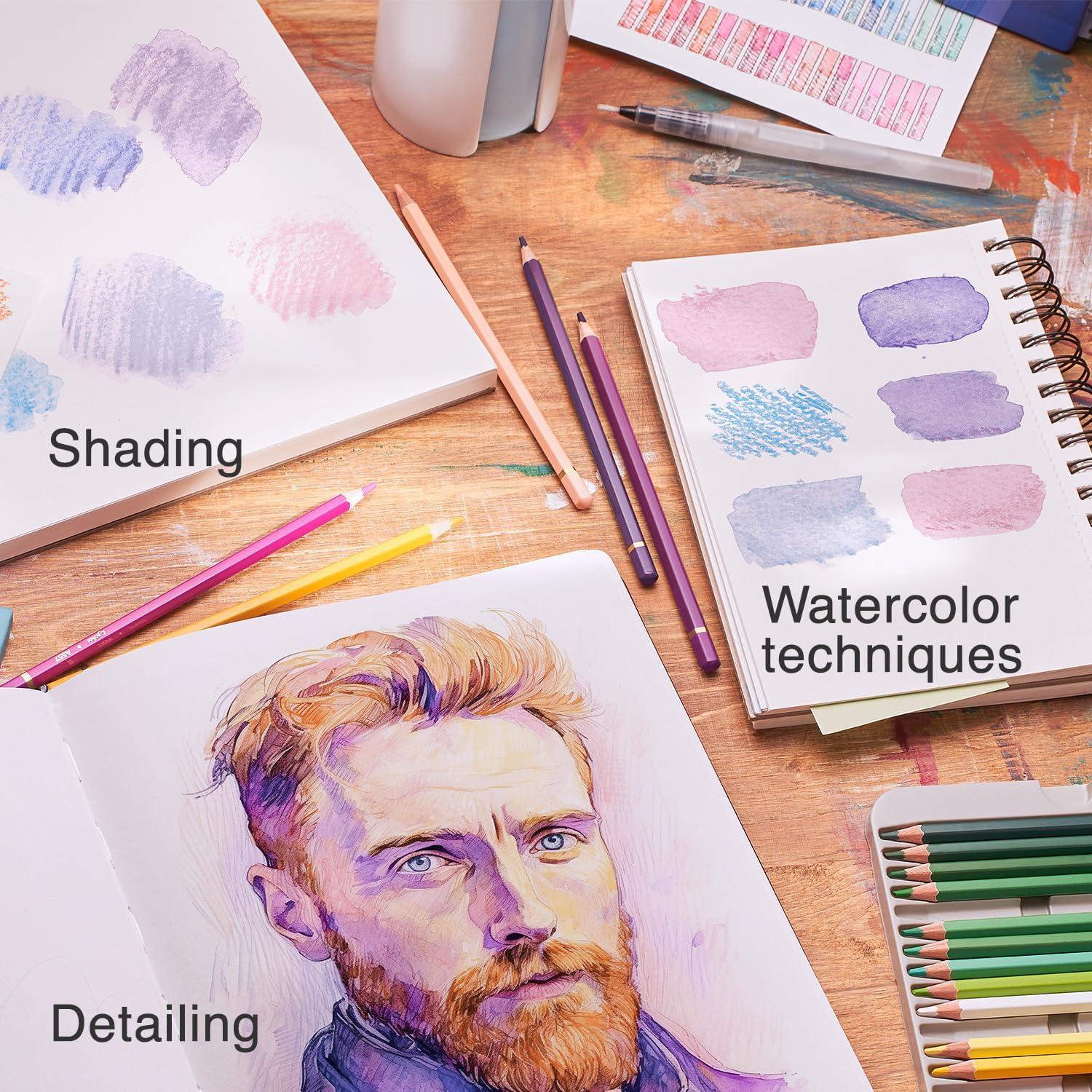 imagePremium Watercolor Pencils  Set of 72 Quality 35mm Soft Core Leads WaterSoluble Pencils Perfect for Beginner ampamp Advanced Artists