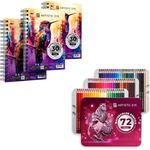 imageWatercolor Pads 55x85 ampamp Watercolor Pencils 72 Colors Bundle