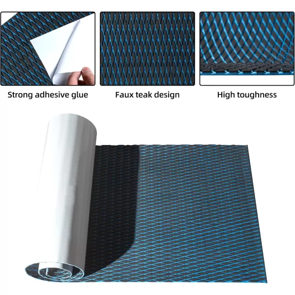 FOCEAN Boat Flooring  EVA Foam Boat Decking  Marine Flooring Marine Mats for Boats RV Yacht Kayak 945quotx 472quot236quot157quotBlack  Blue Lines