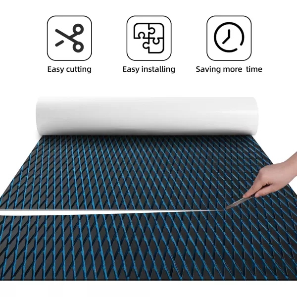 FOCEAN Boat Flooring  EVA Foam Boat Decking  Marine Flooring Marine Mats for Boats RV Yacht Kayak 945quotx 472quot236quot157quotBlack  Blue Lines