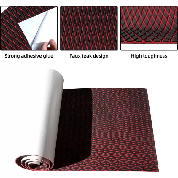 FOCEAN Boat Flooring  EVA Foam Boat Decking  Marine Flooring Marine Mats for Boats RV Yacht Kayak 945quotx 472quot236quot157quotBlack  Red Lines